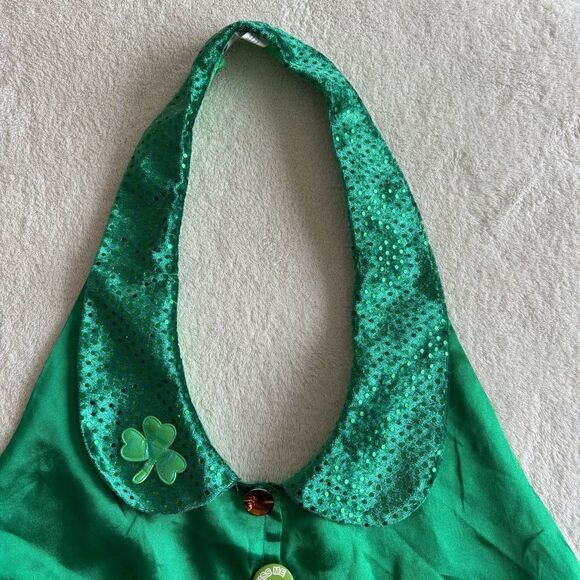 Leprechaun St. Patrick's Day‎ Costume green satin Vest adjustable - Picture 3 of 9